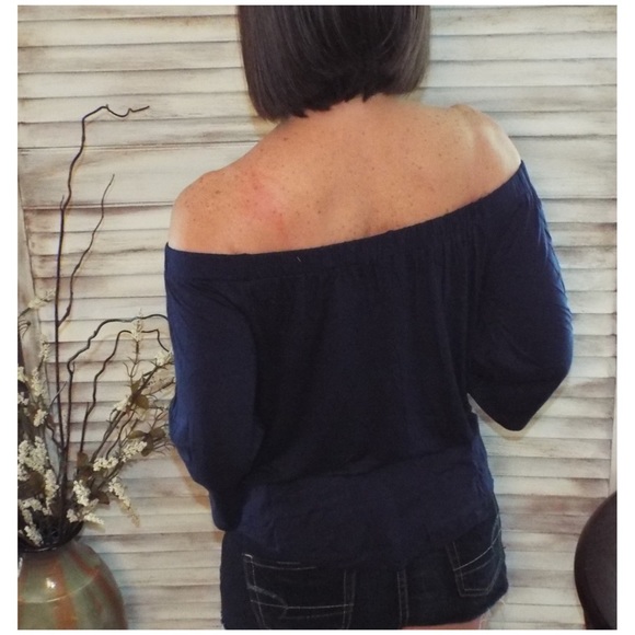 Off Shoulder Tie Front Bow Navy 0919 - Picture 8 of 8